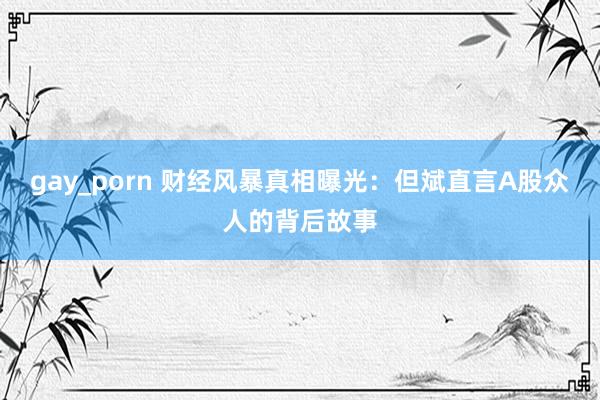 gay_porn 财经风暴真相曝光：但斌直言A股众人的背后故事
