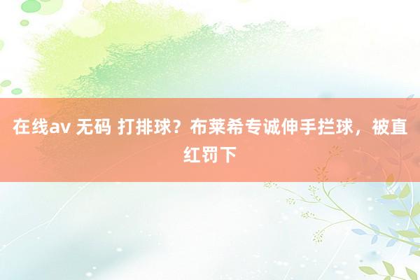 在线av 无码 打排球？布莱希专诚伸手拦球，被直红罚下