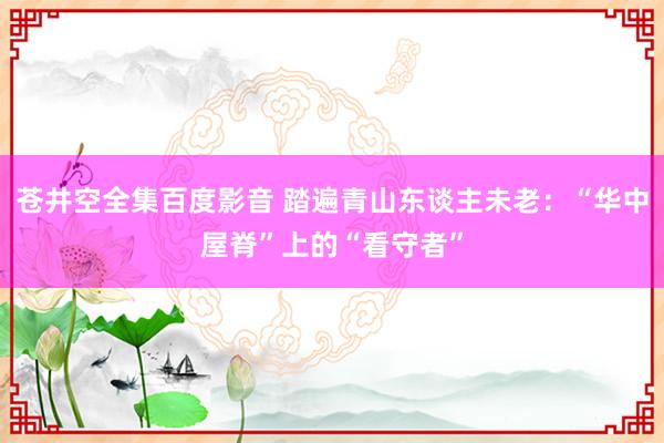 苍井空全集百度影音 踏遍青山东谈主未老：“华中屋脊”上的“看守者”