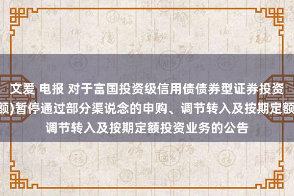 文爱 电报 对于富国投资级信用债债券型证券投资基金(C、D类份额)暂停通过部分渠说念的申购、调节转入及按期定额投资业务的公告
