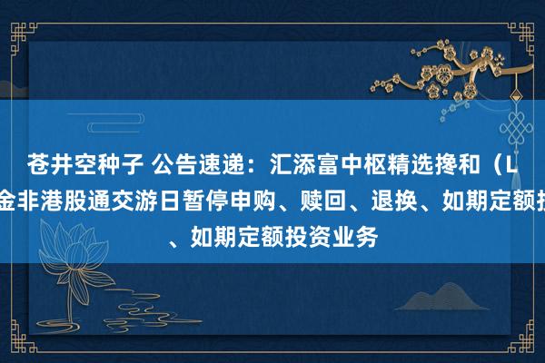 苍井空种子 公告速递：汇添富中枢精选搀和（LOF）基金非港股通交游日暂停申购、赎回、退换、如期定额投资业务