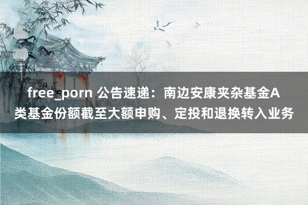 free_porn 公告速递:南边安康夹杂基金A类基金份额截至大额申购、定投和退换转入业务