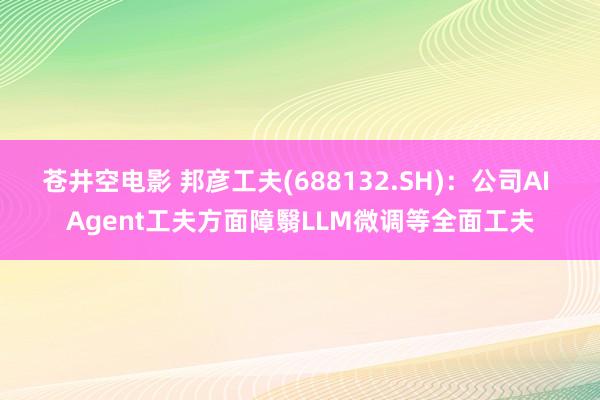 苍井空电影 邦彦工夫(688132.SH)：公司AI Agent工夫方面障翳LLM微调等全面工夫