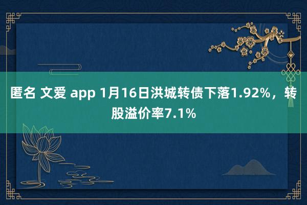匿名 文爱 app 1月16日洪城转债下落1.92%，转股溢价率7.1%